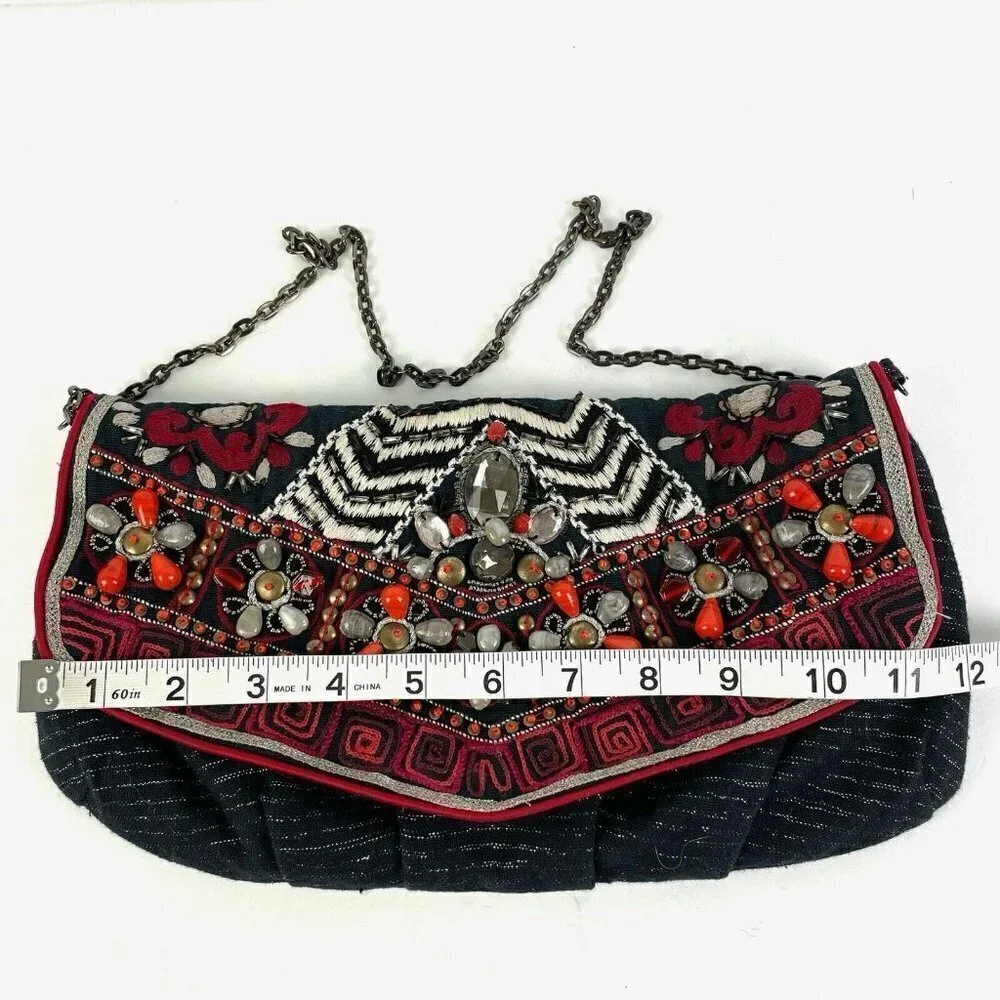 Chicos Beaded Handbag Embroidered‎ Boho Purse NEW